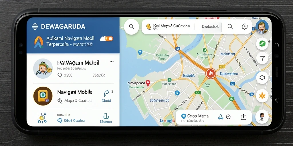 Antarmuka DEWAGARUDA yang menampilkan navigasi mobil yang jelas dan informatif.