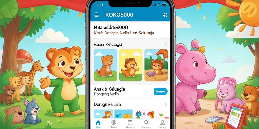 Antarmuka aplikasi KOKO5000 yang menarik untuk dongeng audio.