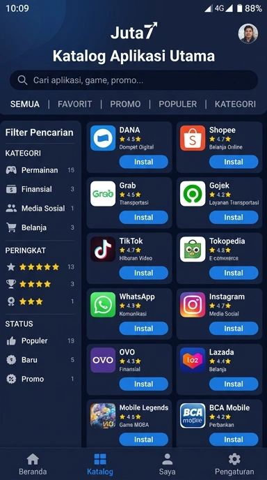 Tampilan katalog aplikasi juta7