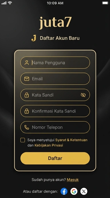 Tampilan halaman daftar juta7