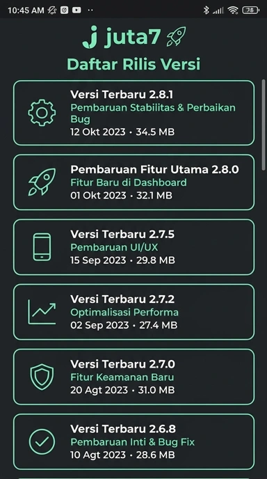 Tampilan riwayat versi juta7